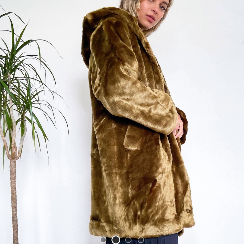 ASOS DESIGN hooded faux-fur midi coat in olive | LIKE NEW